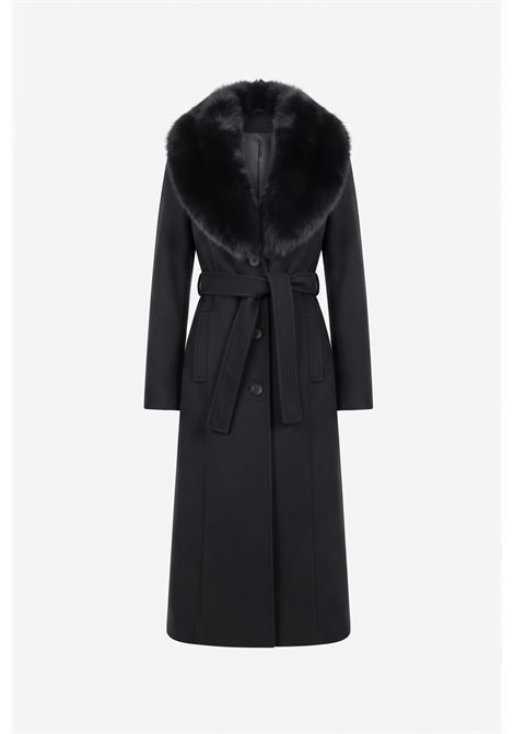 CAPPOTTO LUNGO MONOPETTO CON SPACCHI NEI FIANCHI E COLLO DI PELLICCIA VALENTINA RIO | V8362/02001